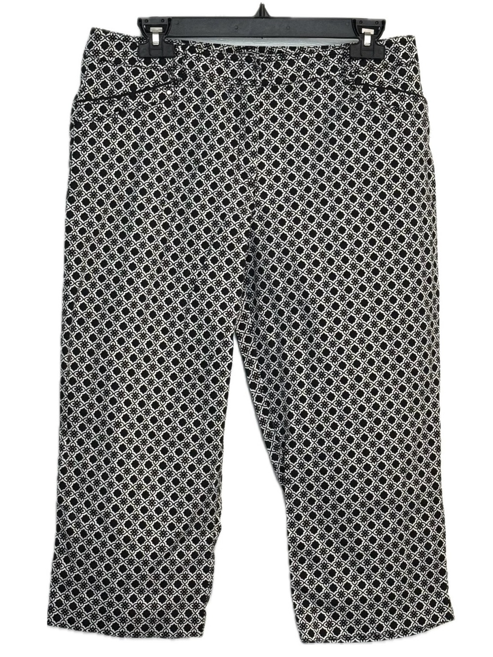 Zac & Rachel Black & White Geometric Crop Capri Pants Size 10 Comfort Stretch
